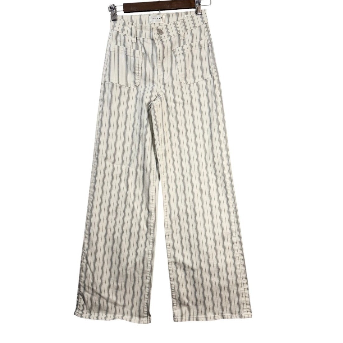 FRAME Womens Le Slim Palazzo Jeans 25 Ivory Sage Stripe Stretch Wide Leg