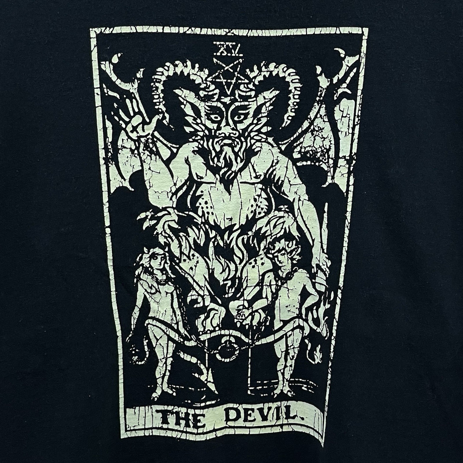 Vintage The Devil Tarot Card Divination Occult Graphic Tee Shirt Black Mens XL