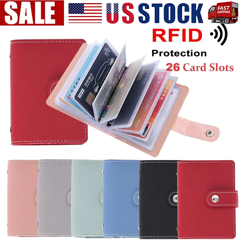 RFID Blocking ID Credit Card Holder 26 Cards Slim PU Leather Pocker Case Wallet