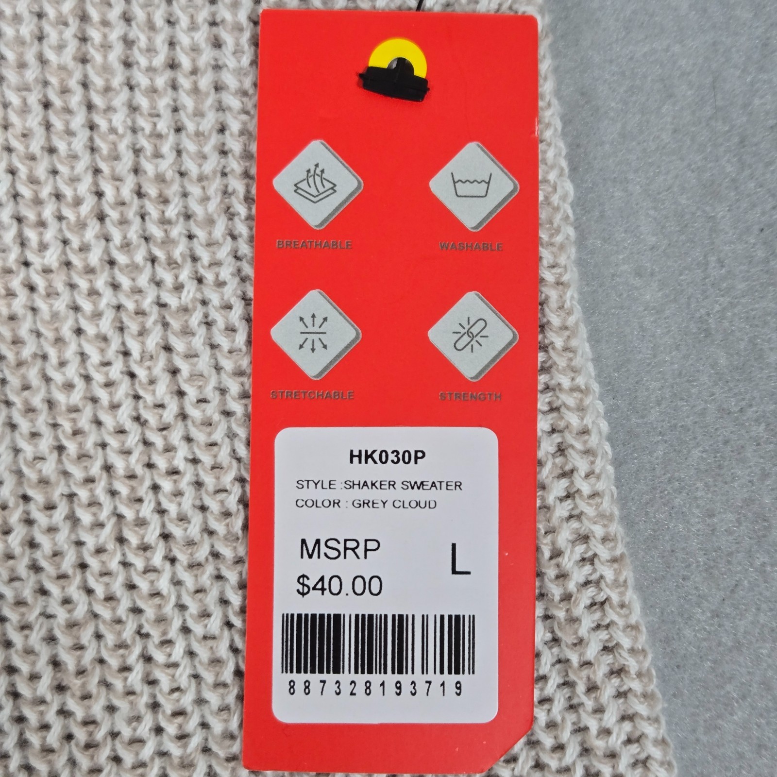 Hallstatt Men’s Shaker Sweater Size L Cloud Gray Long Sleeve Cotton Blend