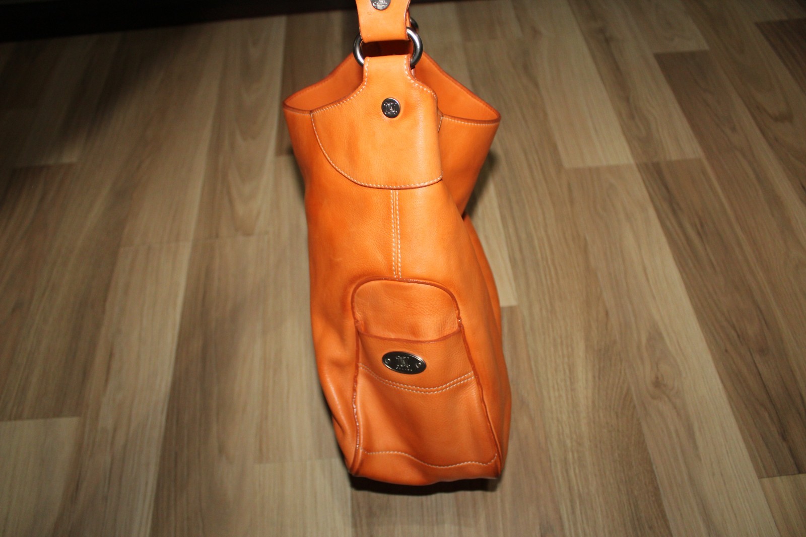 Celine Boogie Tote Bag Orange Leather Open Pockets Auth CE00/23