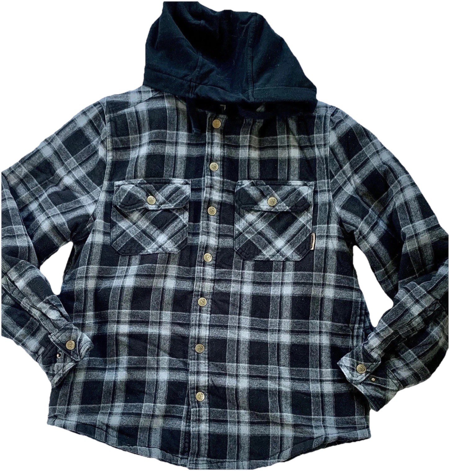 Plaid Jacket Legendary Outfitters Flannel Hiking Quilt Lined Hooded Sz S Black