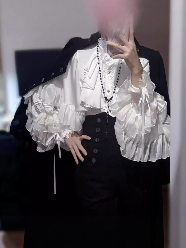 Men’s retro gothic style Long-sleeved ruffled shirt Loose blouse unisex