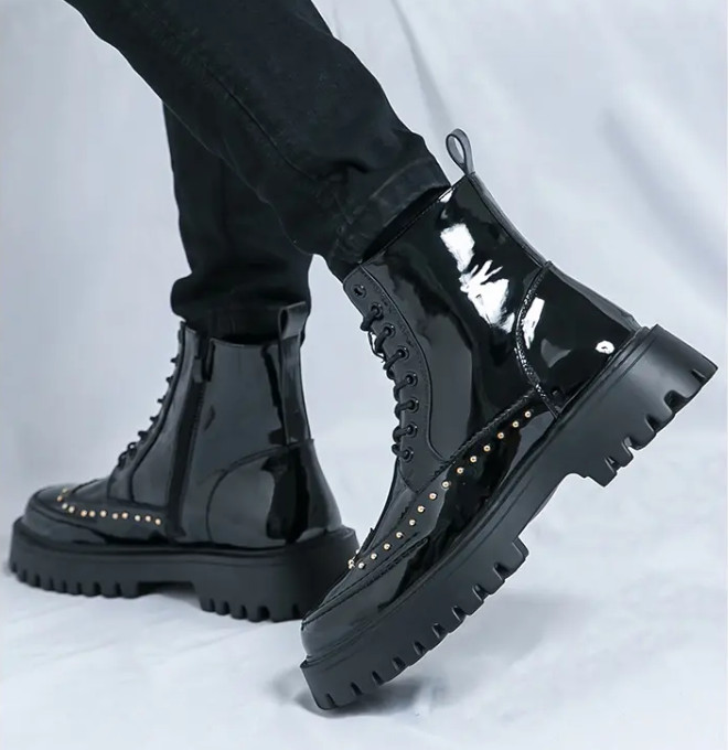 Men’s Carved Wing Tip High Top Platform Ankle Boots Studded Brogue Chukka Shoes