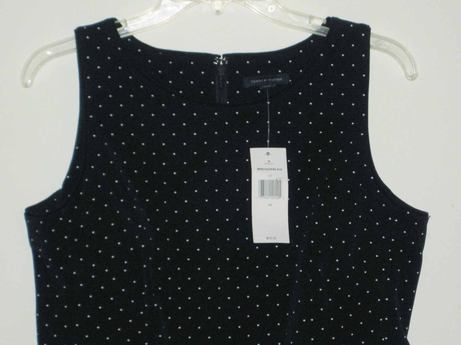 NWT Tommy Hilfiger Dress size 10 Navy w/ small white dots 94% Cotton 6% Elastane