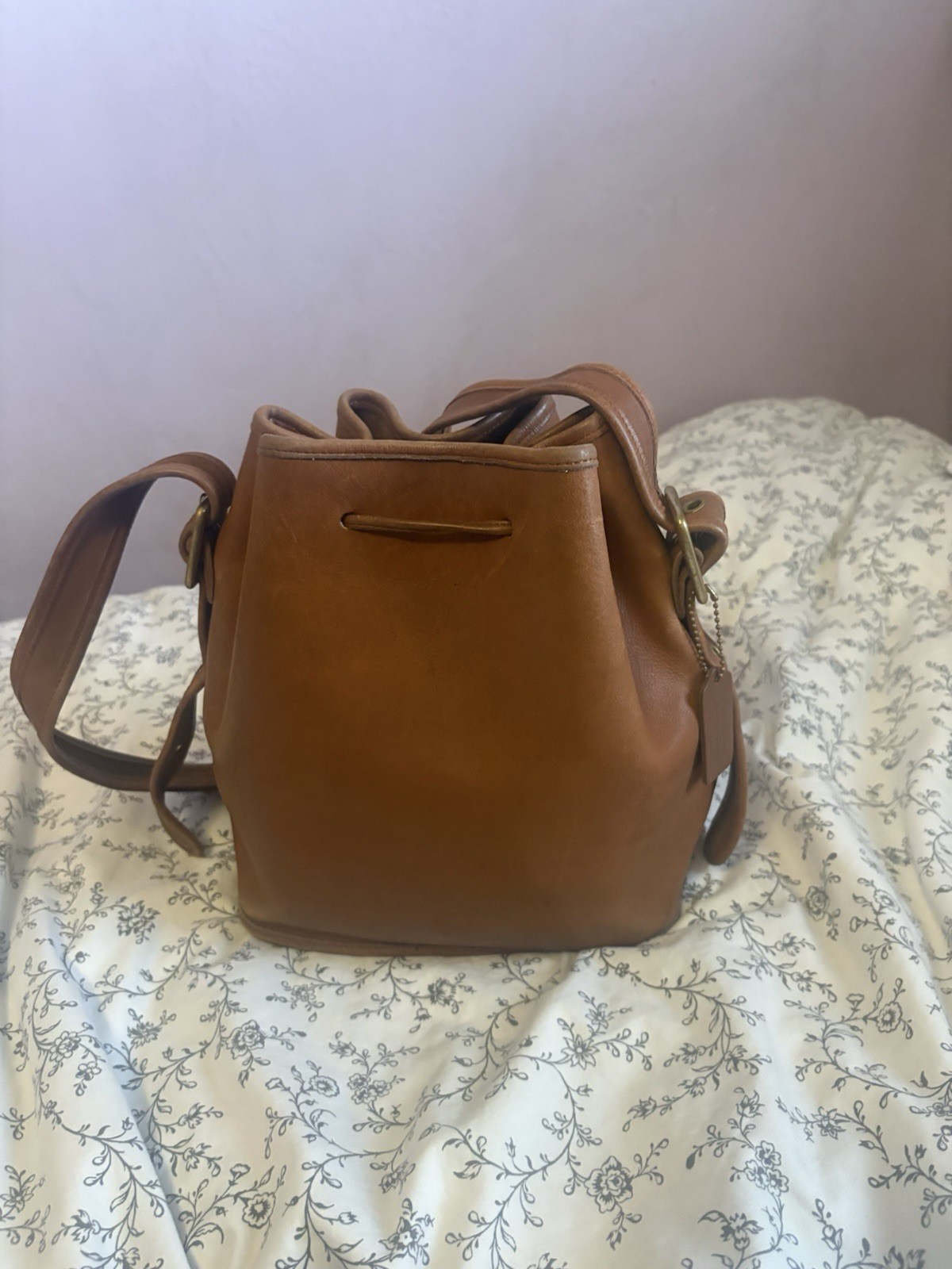 Coach Brown Bucket Drawstring Shoulder Bag Adjustable Strap Buckle Accent