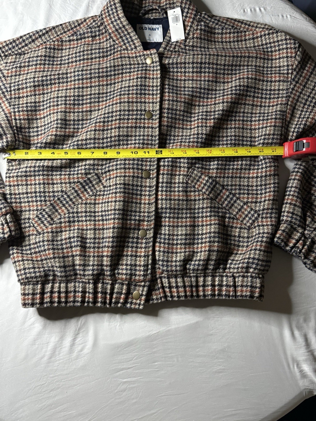 Old Navy Women’s M Houndstooth Bomber Jacket Button Front Lined Midweight
