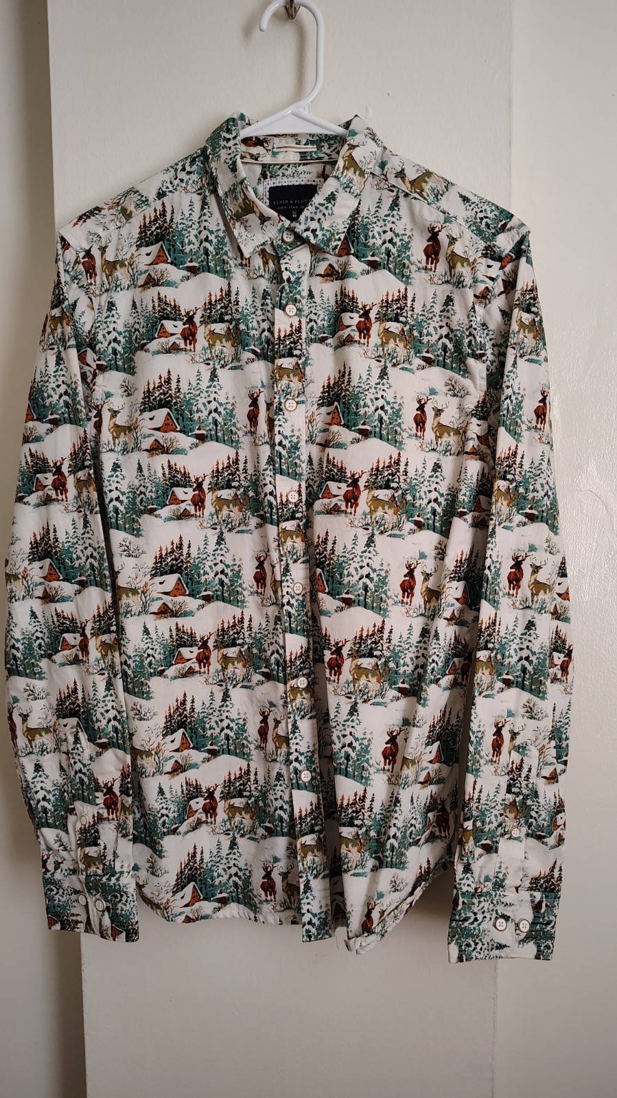 Denim & Flower Ricky Singh Happy Holidays Mens Shirt Size Medium Snow Scene