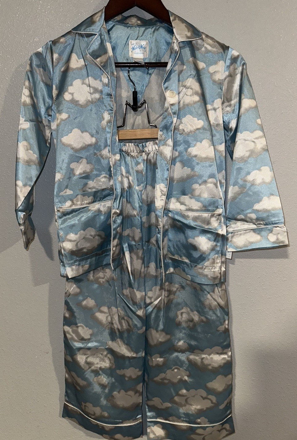 Nick & nora kids S 6/6X cloud pajama set boys girls unisex satin lightweight