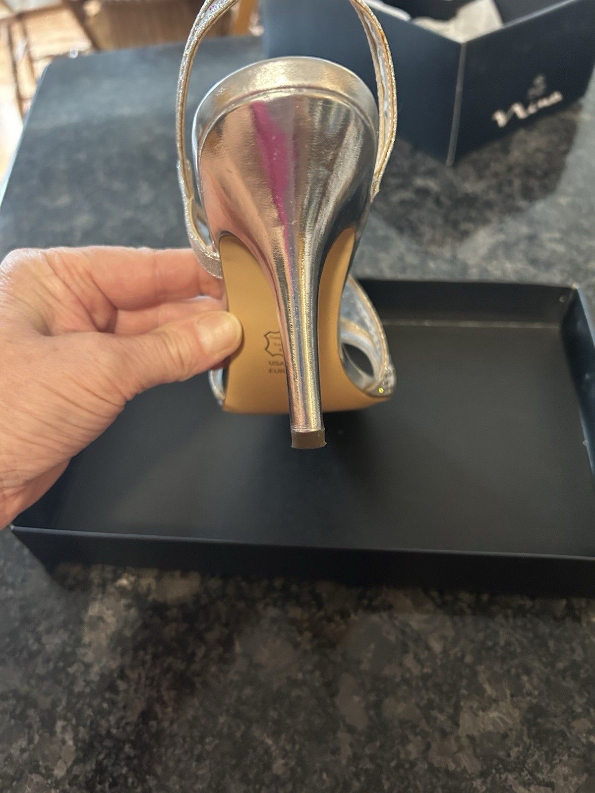 Nina Valeda YM Silver Iridescent Sparkle Slingback Open Toe Women’s 8M