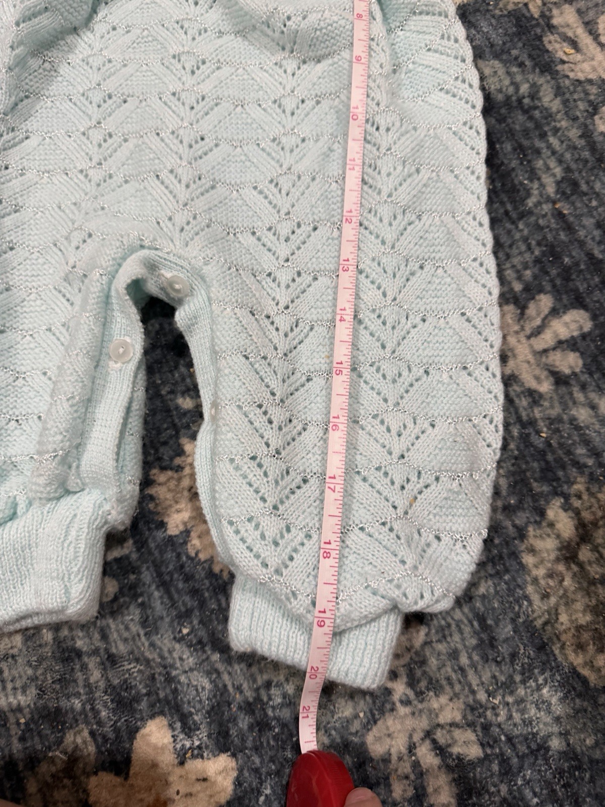 Blue Knit Collared One-Piece Romper 0-3M Long Sleeve Rocking Horse Embroidered