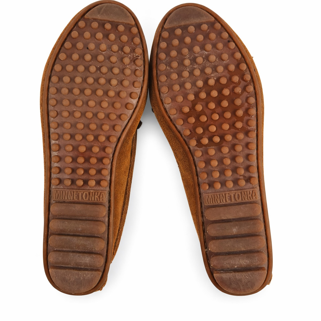 Minnetonka Moccasins Womens 8.5 Brown Suede Kilty Fringe Driving Loafer Shoes