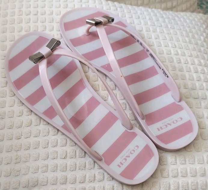 Coach Landon Jelly Flip Flop Pink Stripe 8M With Box