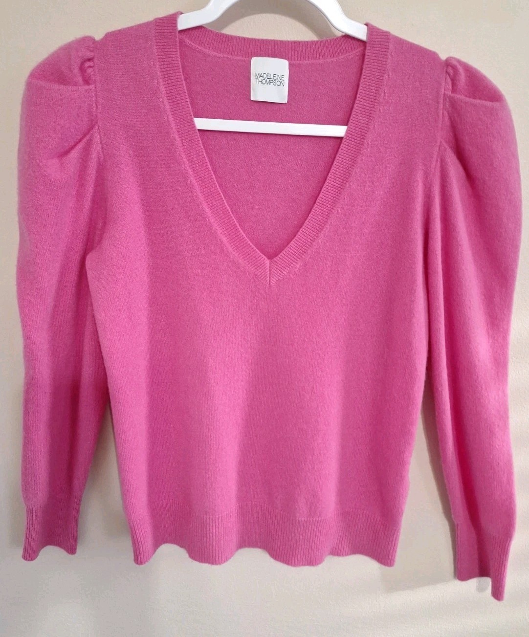 Madeleine Thompson 100% Cashmere Pink Sweater Size S Puffer Shoulder