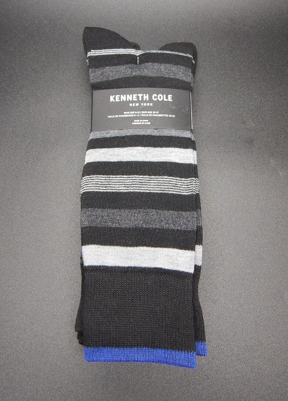 Kenneth Cole Men’s 3pk Crew Socks Gray Black Navy Pattern Size 6-12 NWT