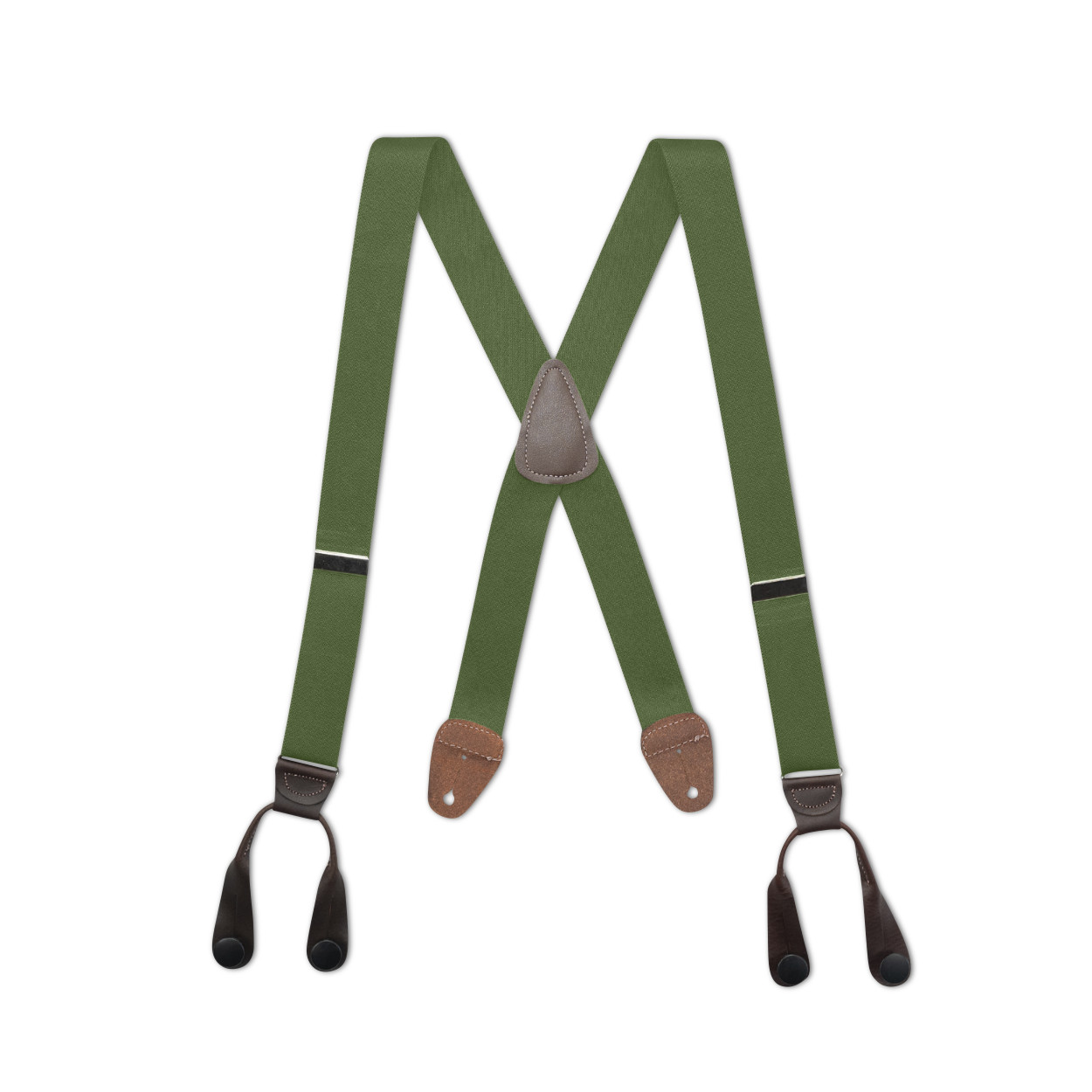 Men’s X Style Button On Suspenders in 1 1/4″ with Leather, USA Made