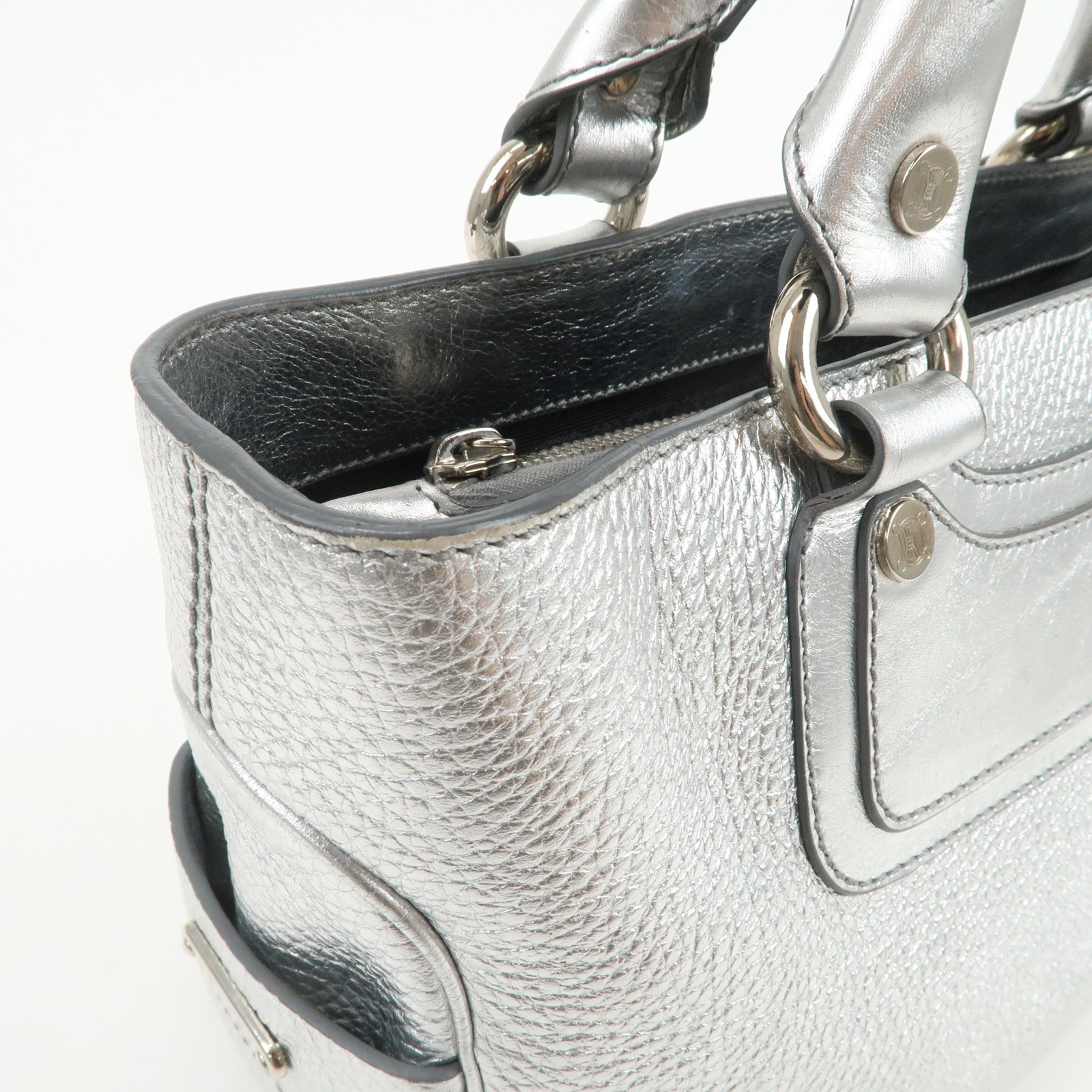 CELINE Leather Boogie Bag Hand Bag Tote Bag Silver Authentic Used F/S