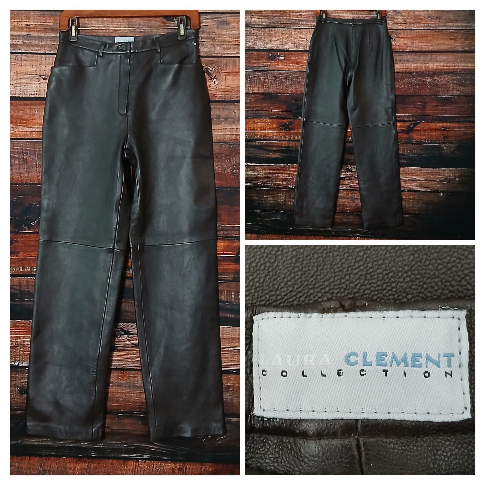 Laura Clement Collection Leather Pants Size 8 Dark Brown Real Sheep Skin Nappa