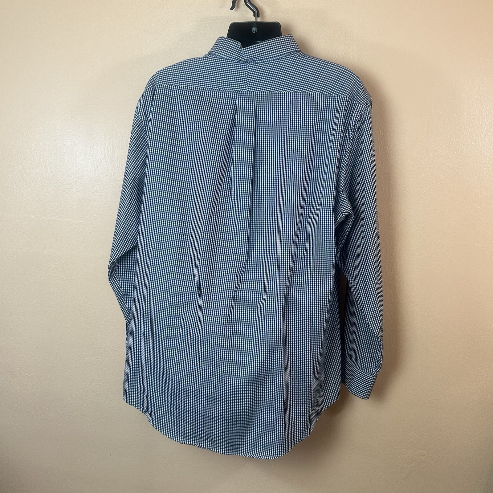 Lands End Blue White Gingham Print Button Down Men XXL 100% Baumwolle Cotton