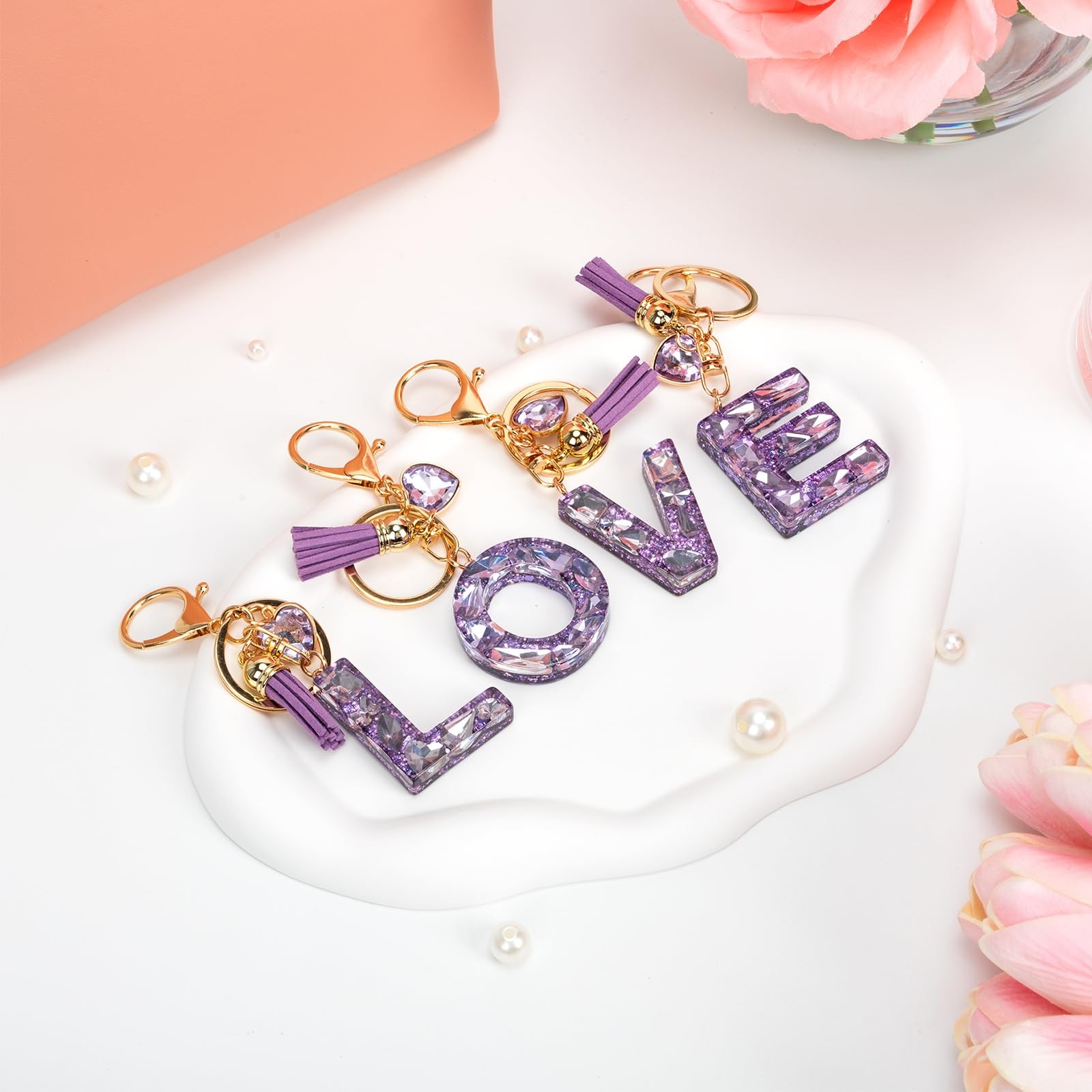 Initial Keychain Letter Bag Charms for Women, With Artificial Diamond Cute Pu…