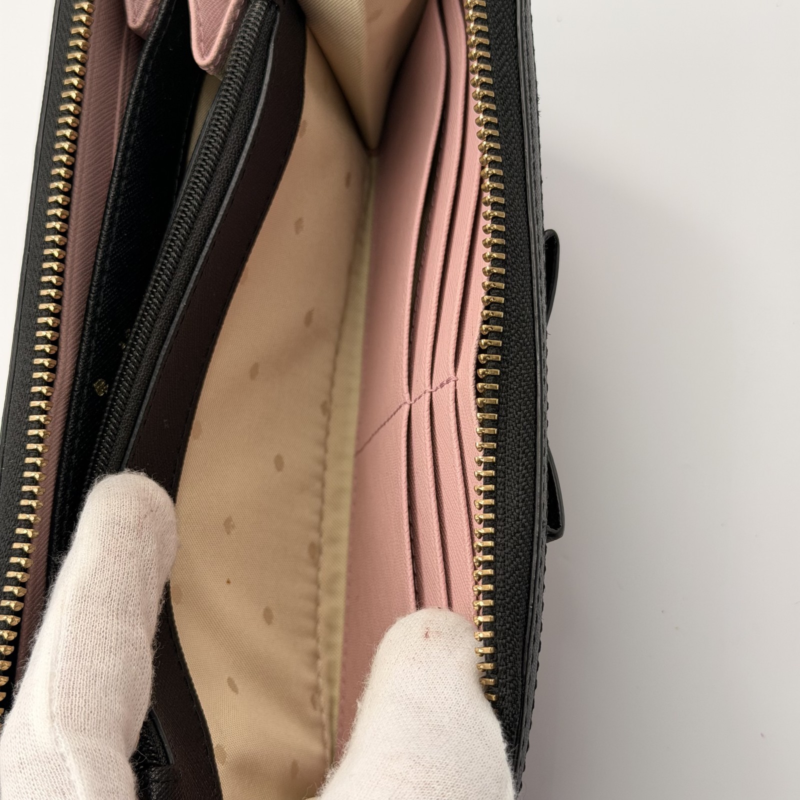 Kate Spade Long Wallet Leather Black Pink Bifold Purse Vietnam Women Authentic