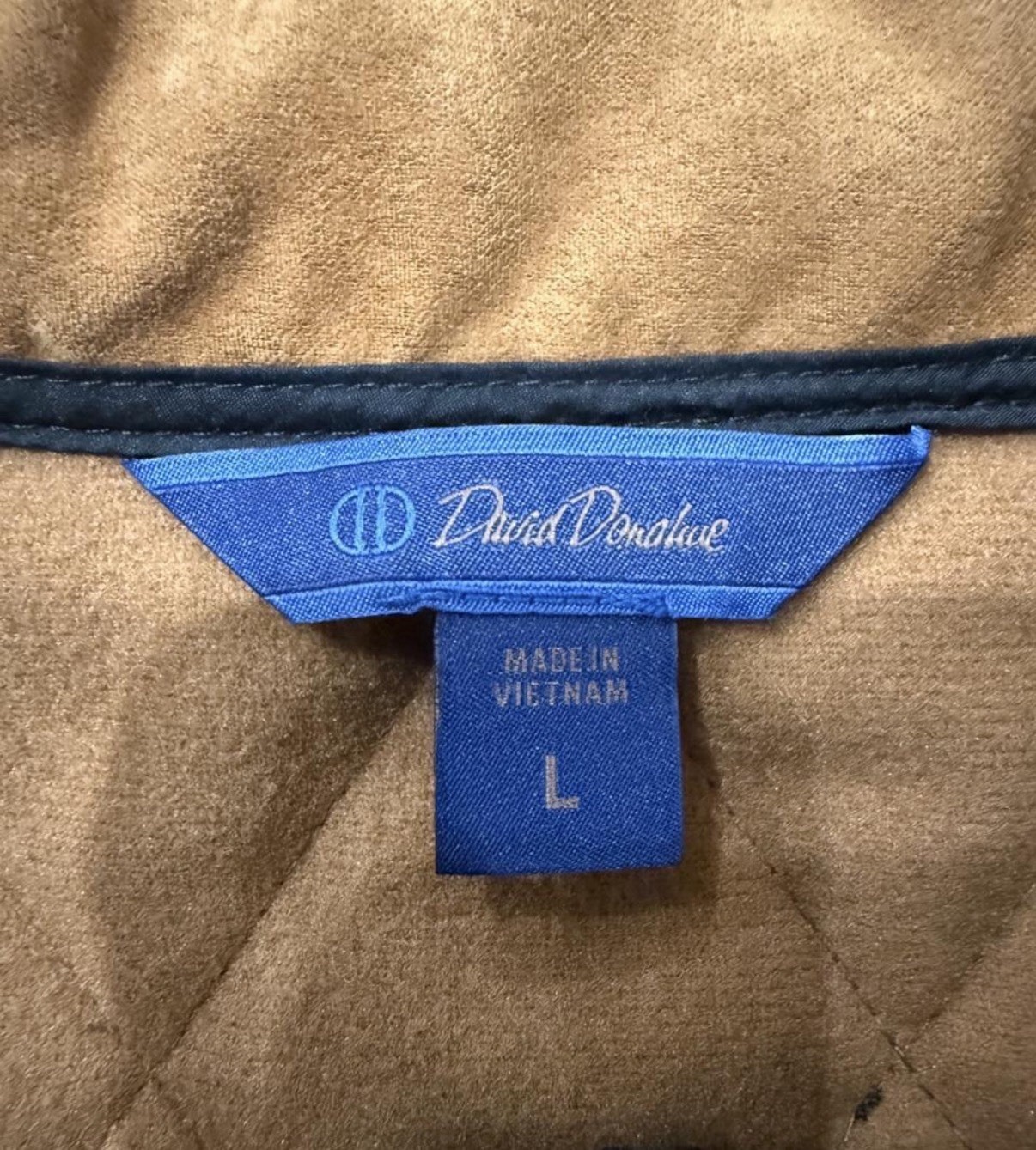 David Donahue Men’s L Vest Black/Tan Full Zip Quilted Vest