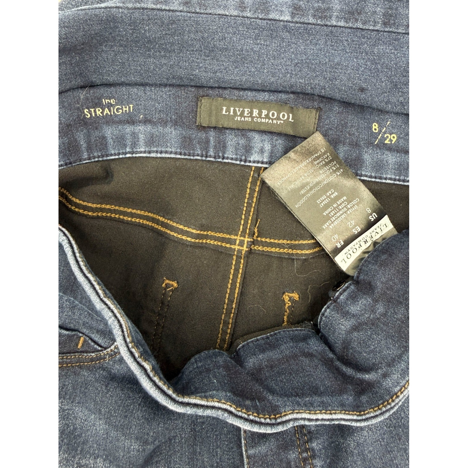 Liverpool Jeans Women 8/29 Blue The Straight Pull-On Mid-Rise Dark Wash Denim