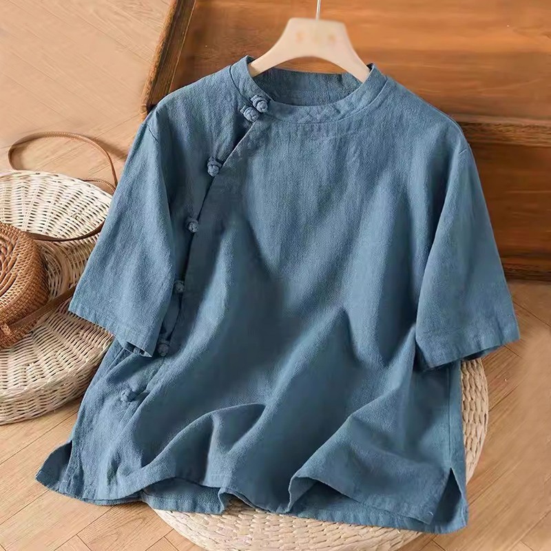 Chinese Style Womens Casual Loose Han Fu Cotton Line Shirts Tops Blouse Summer
