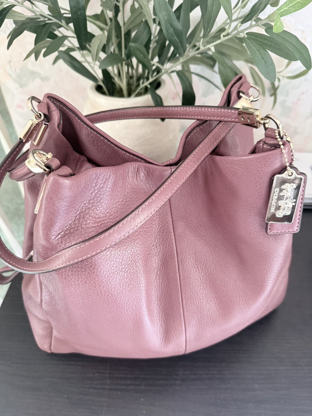 Coach Madison Phoebe Misty Mauve Pebbled Leather Shoulder Bag 26224 Gold