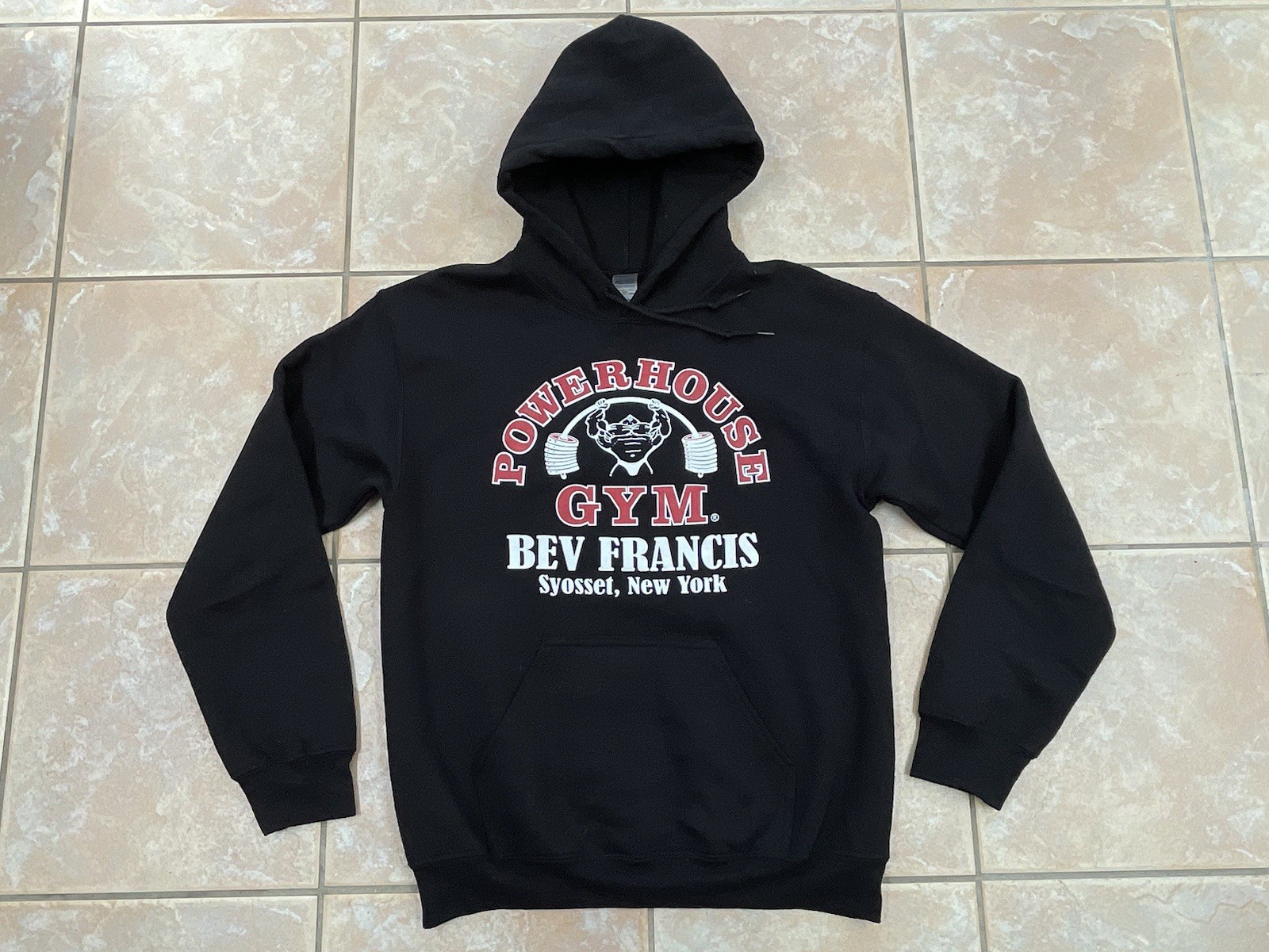 POWERHOUSE Gym Bev Francis Syosset, NY Hoodie Sweatshirt Small Black 2-Sided