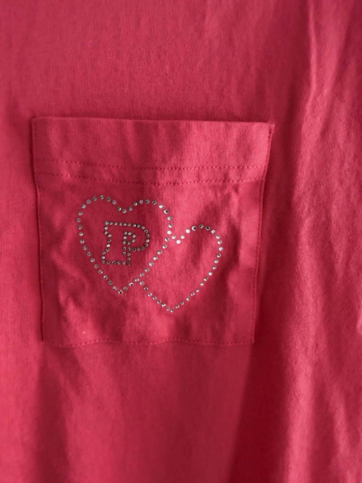 Victoria’s Secret PINK Perfect Cotten Tee ~ Double Bubble Heart Bling ~XS~
