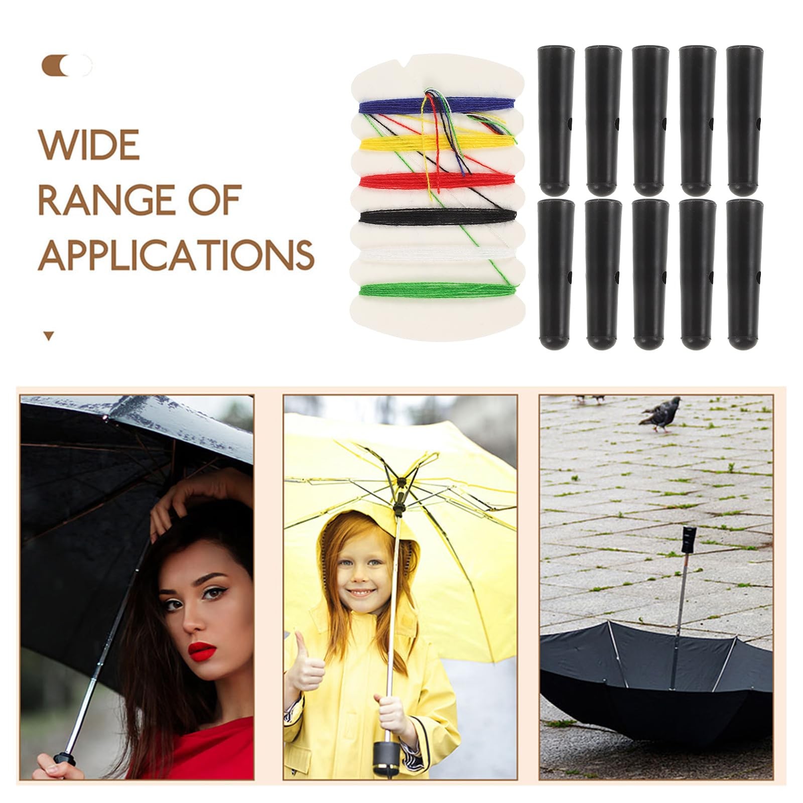 10Pcs Black Plastic Umbrella Tail Beads Folding Umbrella Parts Rain Tail Head…