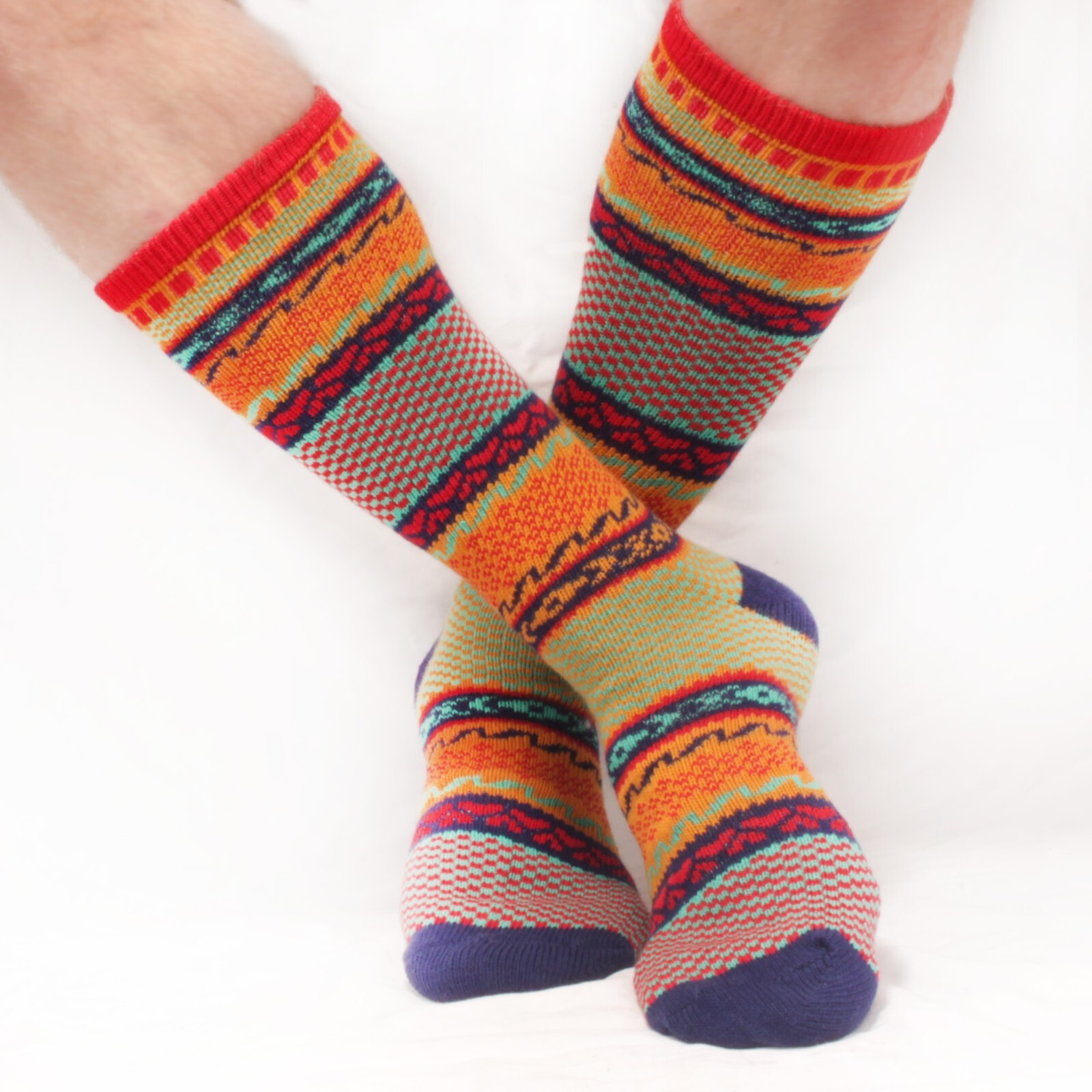 BambooMN Men’s Colorful Patterned Socks – Long Over The Calf Stylish Cotton