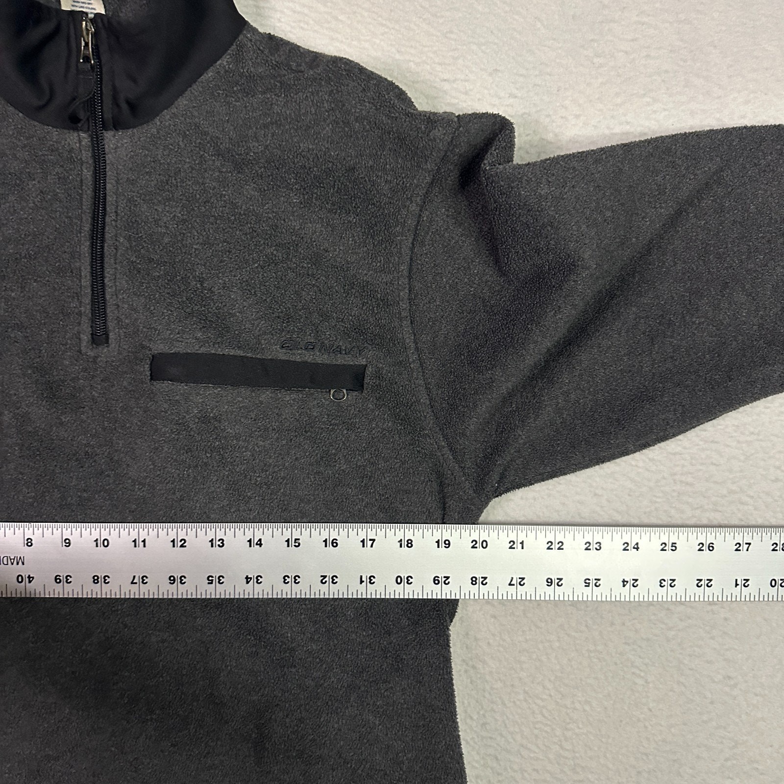 Old Navy y2k 1/4 Zip Fleece Pullover Embroidered Pockets Black Gray Mens M