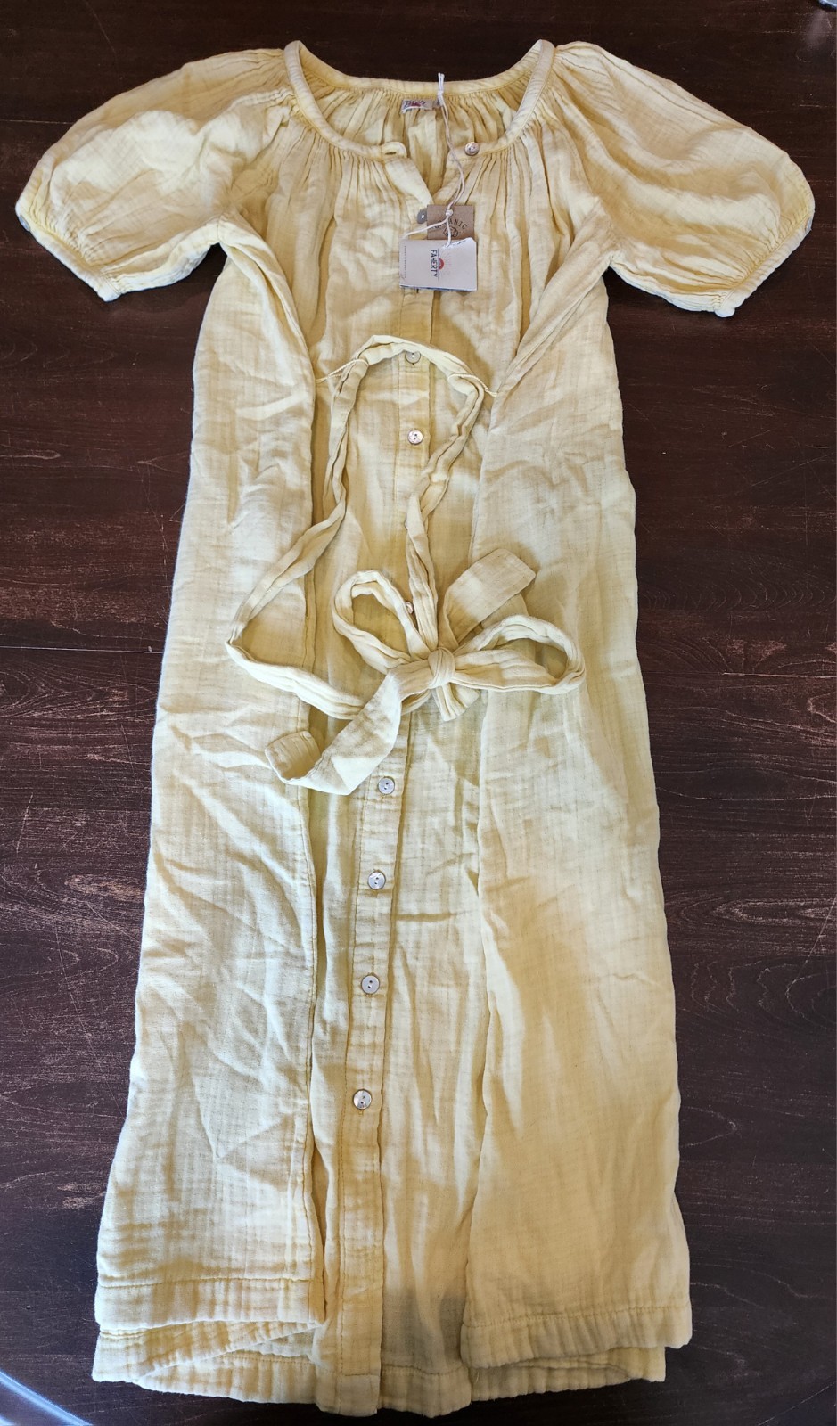 Faherty Dream Organic Cotton Gauze Carmel Dress Sahara Sun Yellow Size S