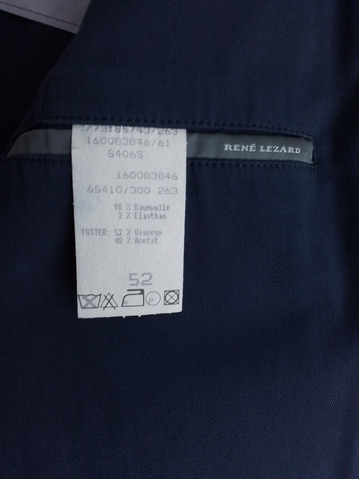 Dark blue cotton sport coat (blazer) by Rene Lezard, size 52