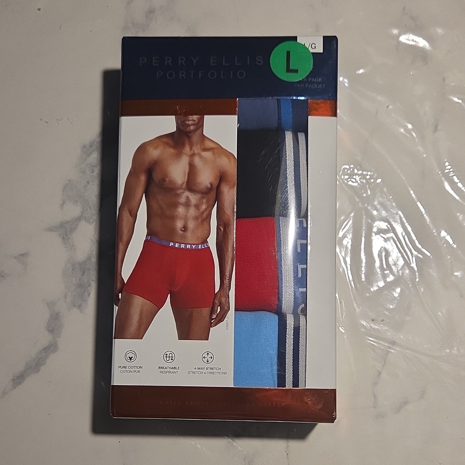 Perry Ellis Portfolio Men’s Cotton Stretch Jersey Boxer Briefs 4-Pack L Multi
