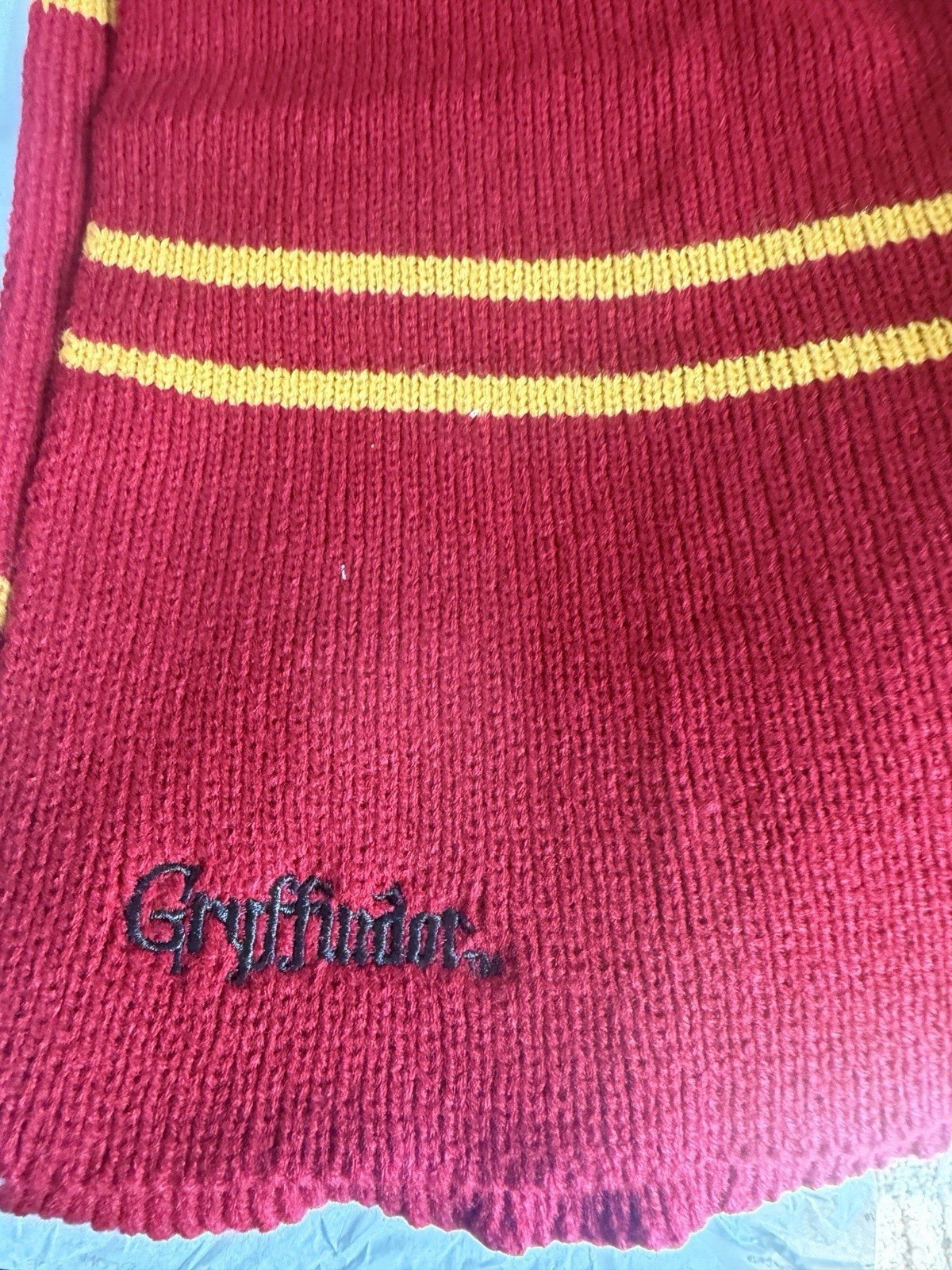 Harry Potter Gryffindor Red/Yellow Striped Knit Rectangle Scarf Embroidered