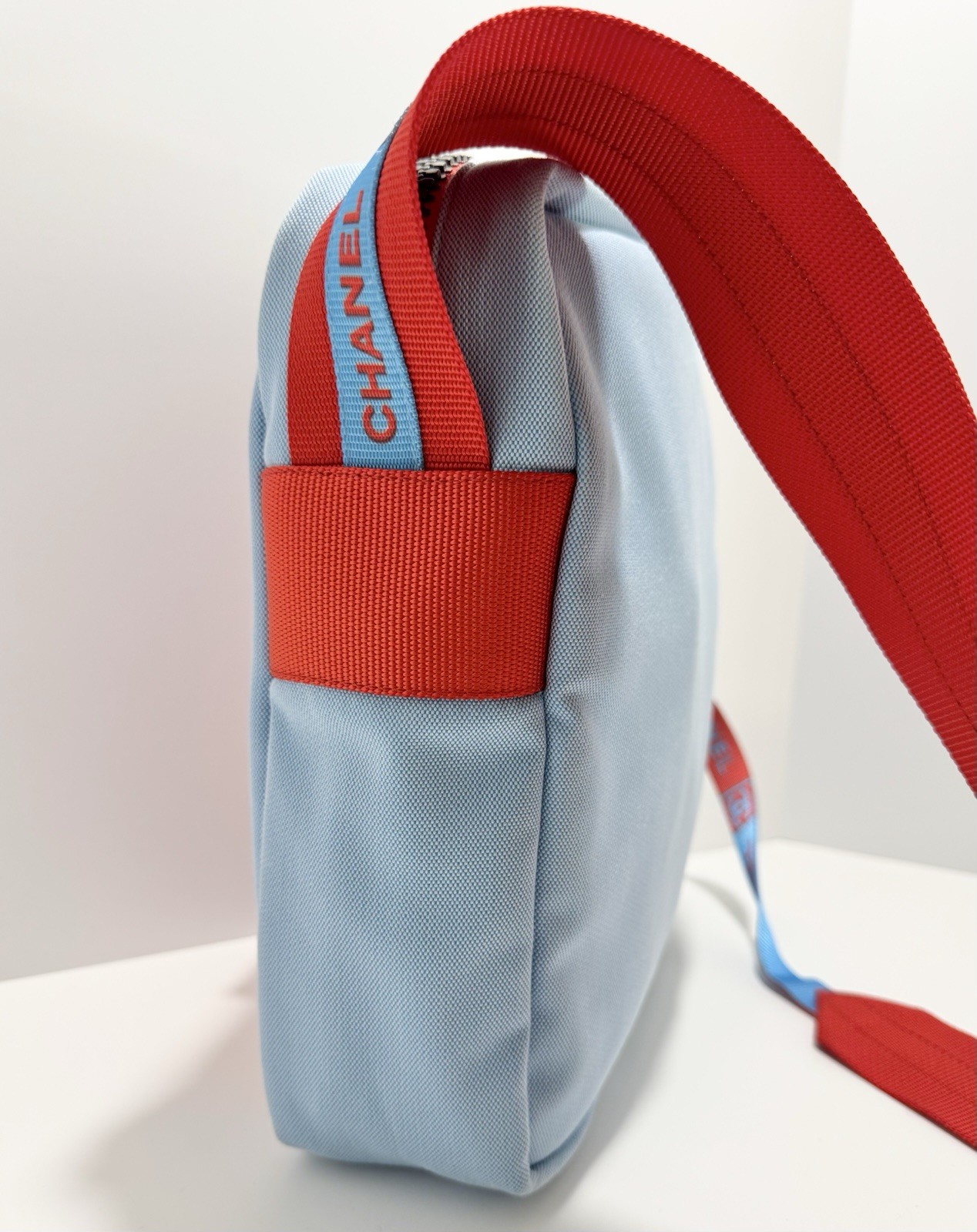 Chanel Sport Line Red Blue Medium Crossbody Vintage Unisex Canvas Nylon CC Logo