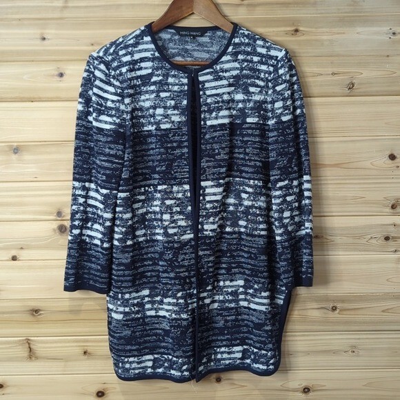Ming Wang Sweater Womens Medium Blue Cardigan Jacket Classic