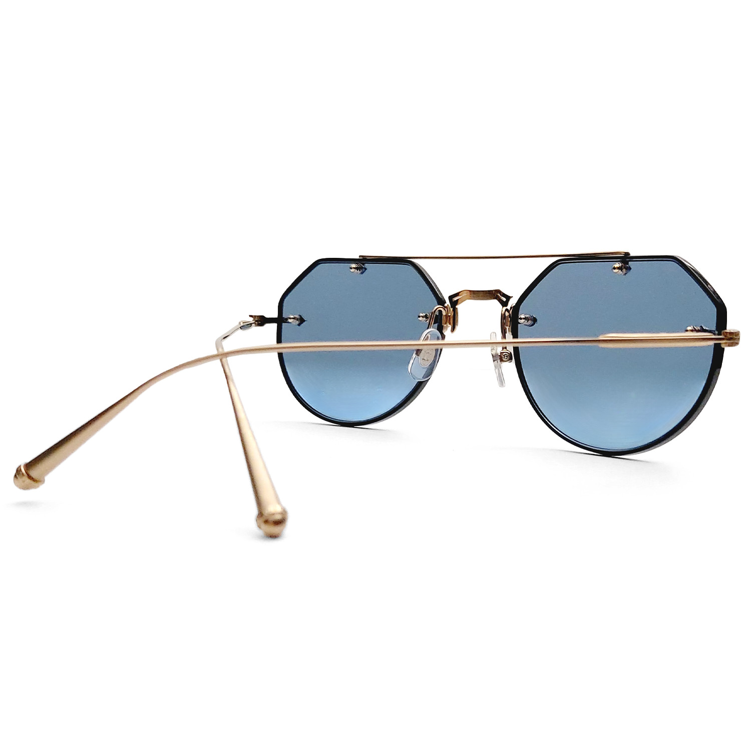 Matsuda M3121 Geometric Sunglasses Brushed Gold | Cobalt Blue Lenses
