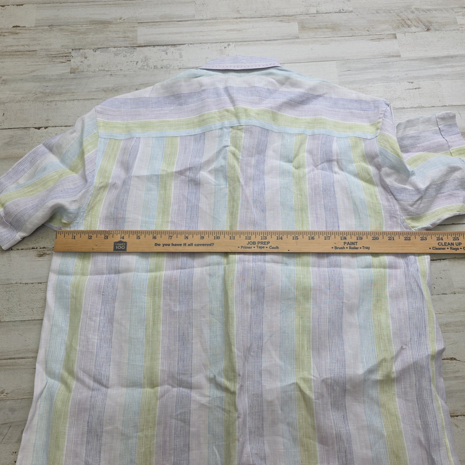 Cubavera Mens Shirt LG Button Down Pastel Stripe Casual Short Sleeve 100% Linen