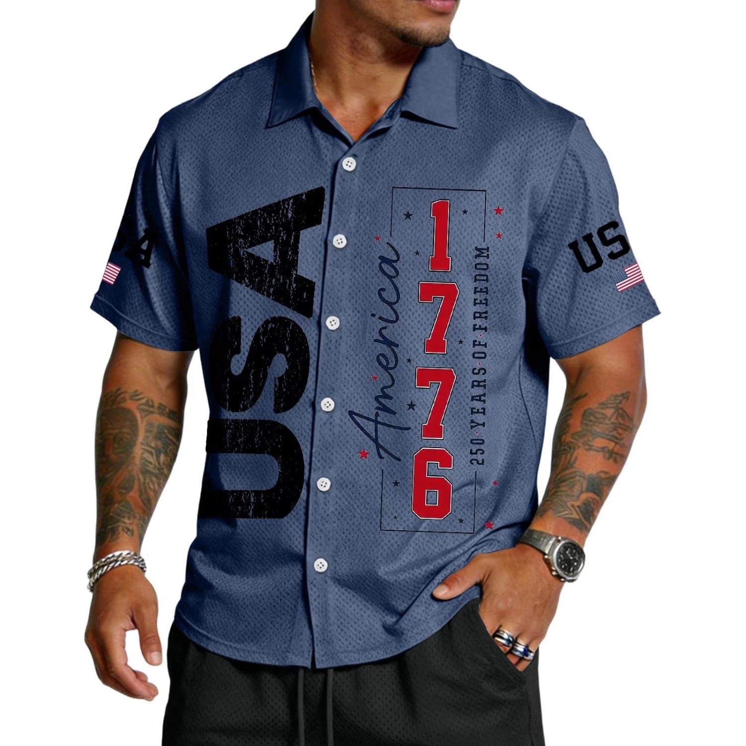 Hawaiian Shirt America 250th Anniversary Men 4th July American Flag Patriotic Up