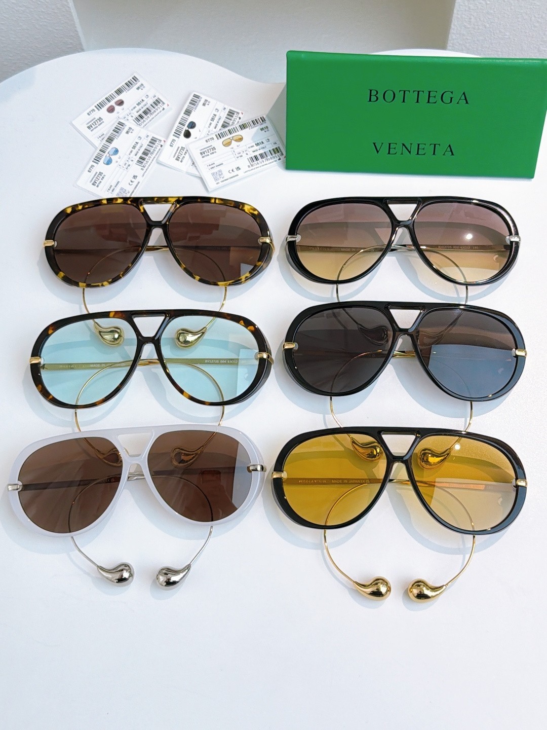 BOTTEGA VENETA BV1273S White Silver / Brown Size 180 Sunglasses New w/ Case