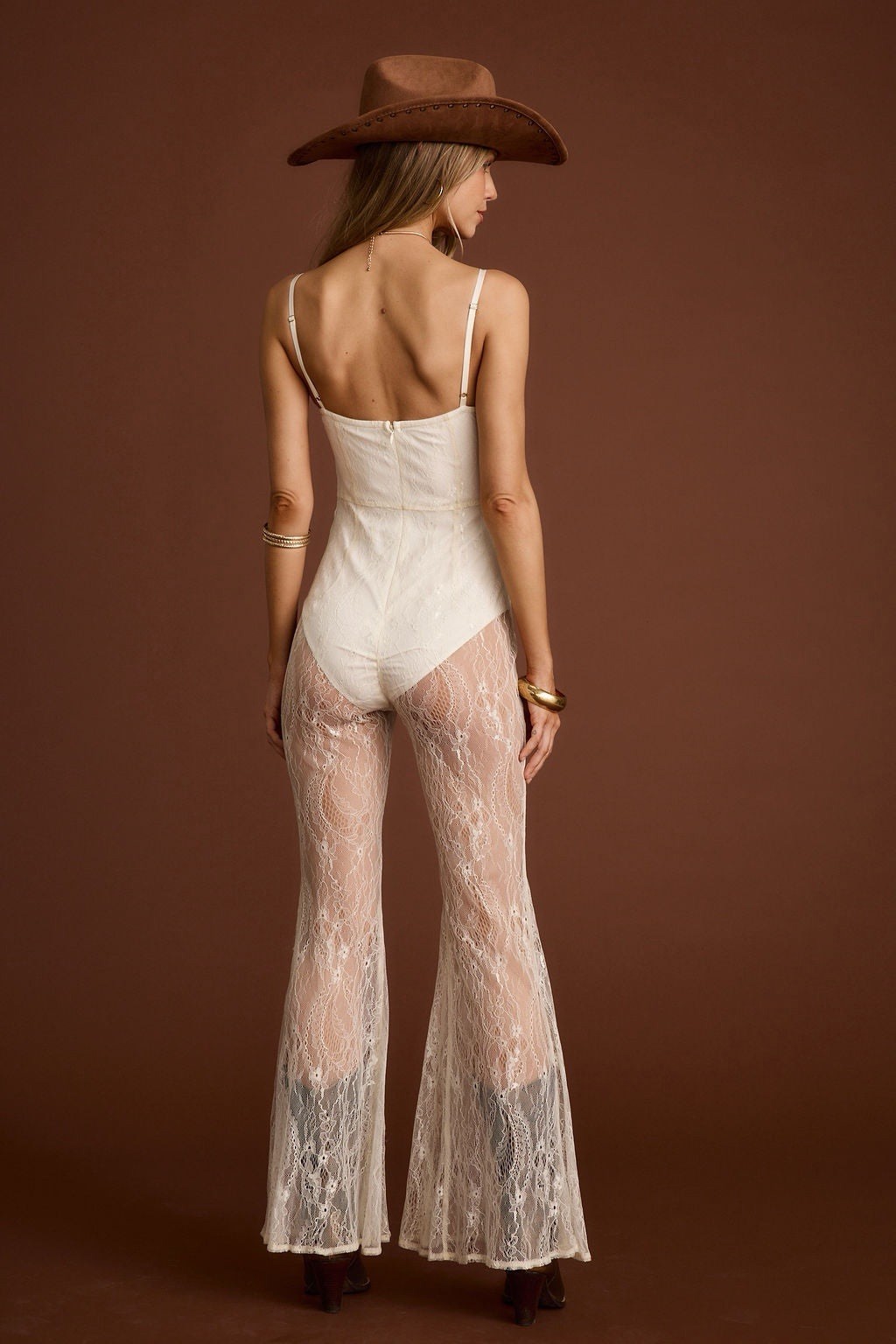 12th Tribe Belladonna Cream Lace Jumpsuit Womens Size Medium Western Urban Luxe