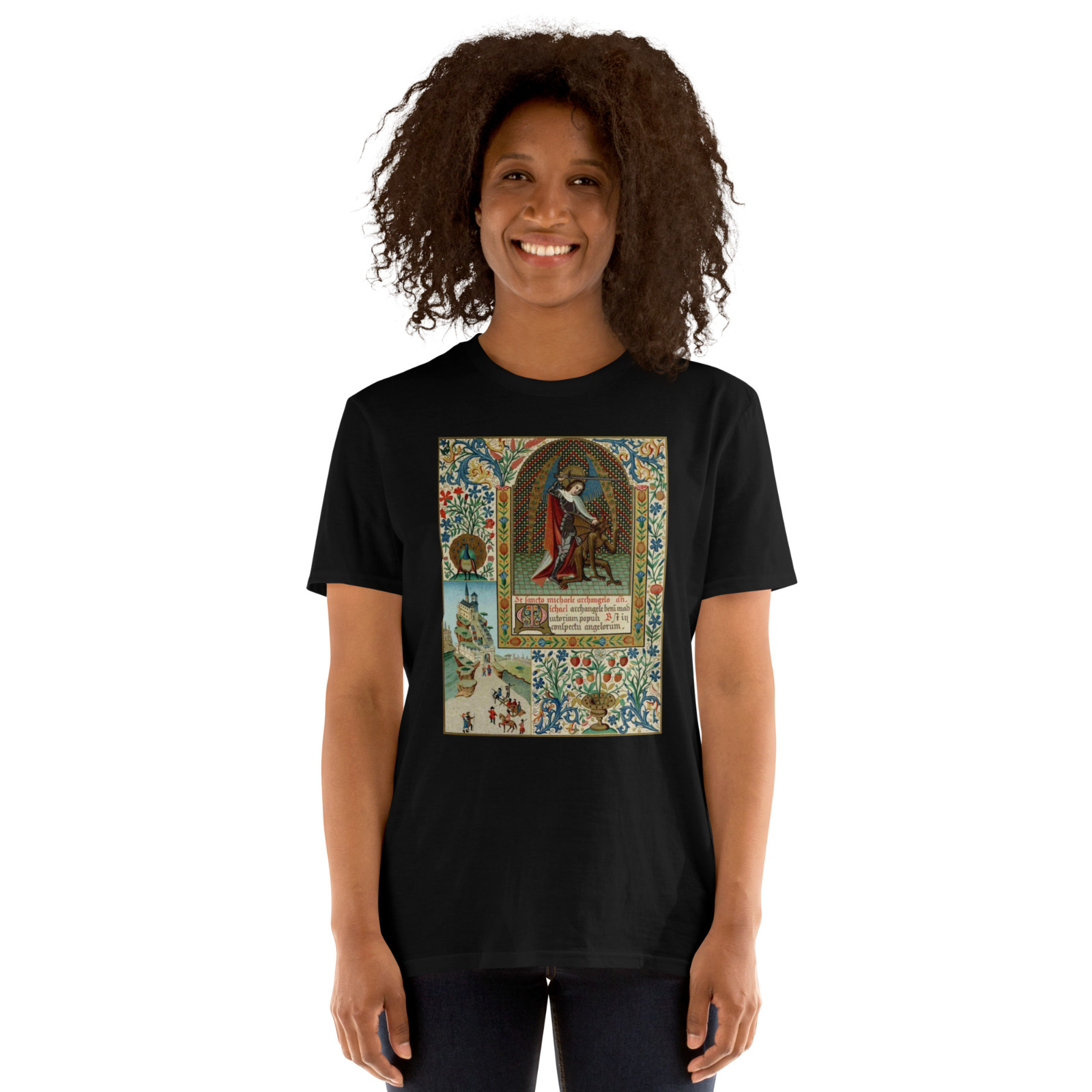 Archangel Michael vs Devil Medieval Gothic Illuminated Art Graphic T-Shirt
