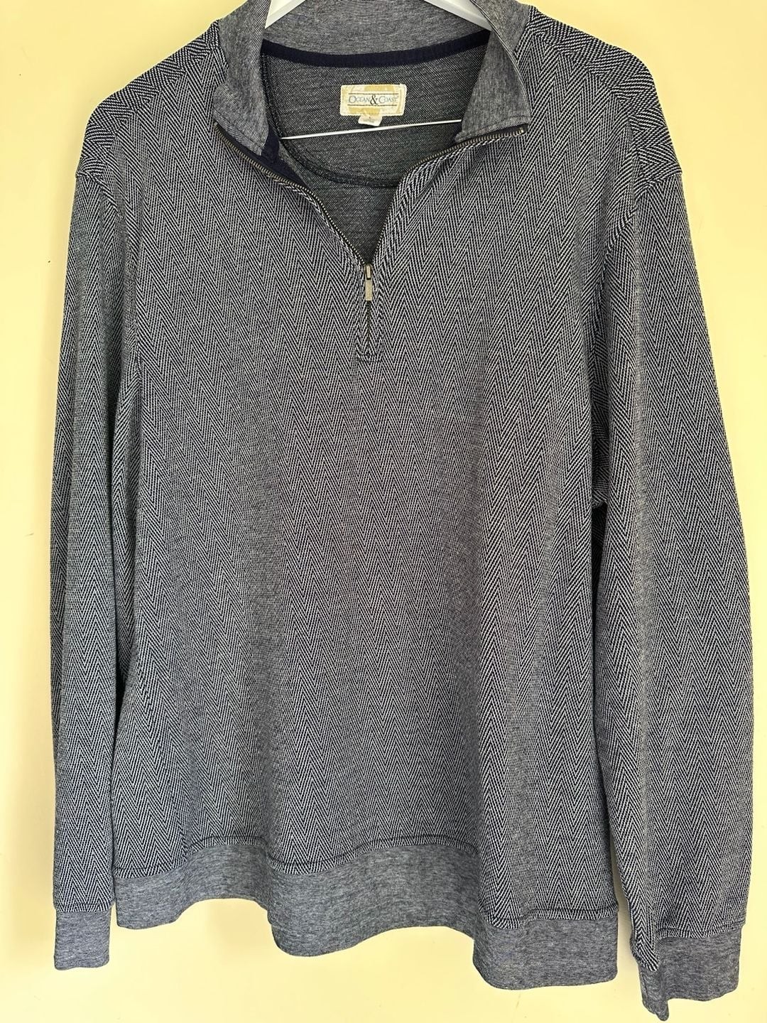 Ocean & Coast Men’s Herringbone Texture 1/4 Zip Pullover Sweater with Elbow Patc