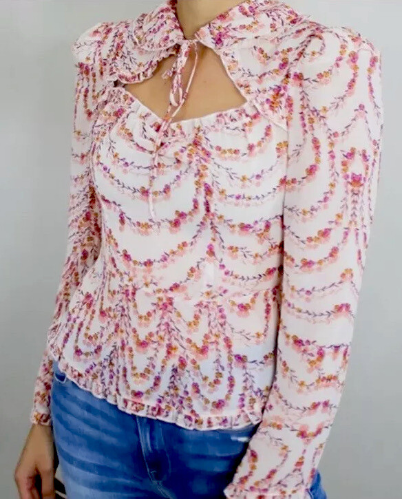 NWT $295 Divine Heritage x Urban Outfitters Collared Peplum L Pink Puff Shoulder