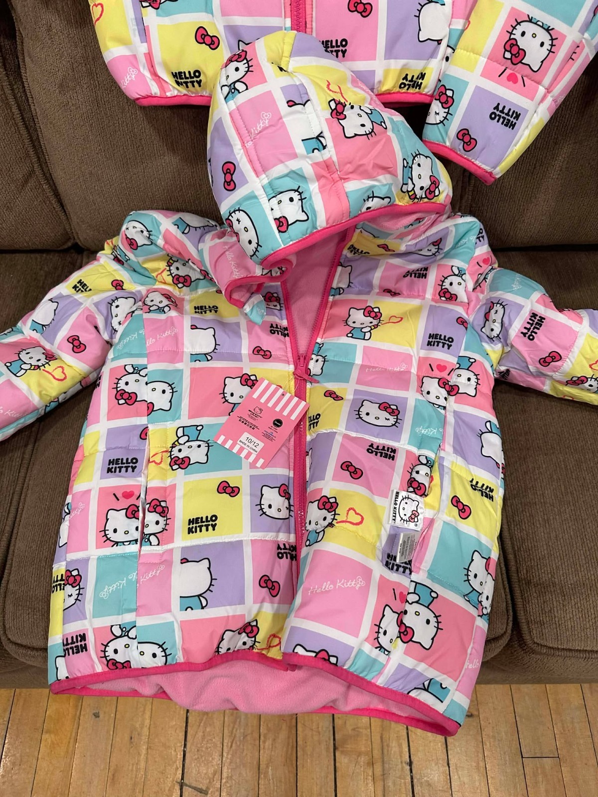 New Hello Kitty Pink Girl’s Puffer Jacket Reversible Fleece Lined XS, S, M, L