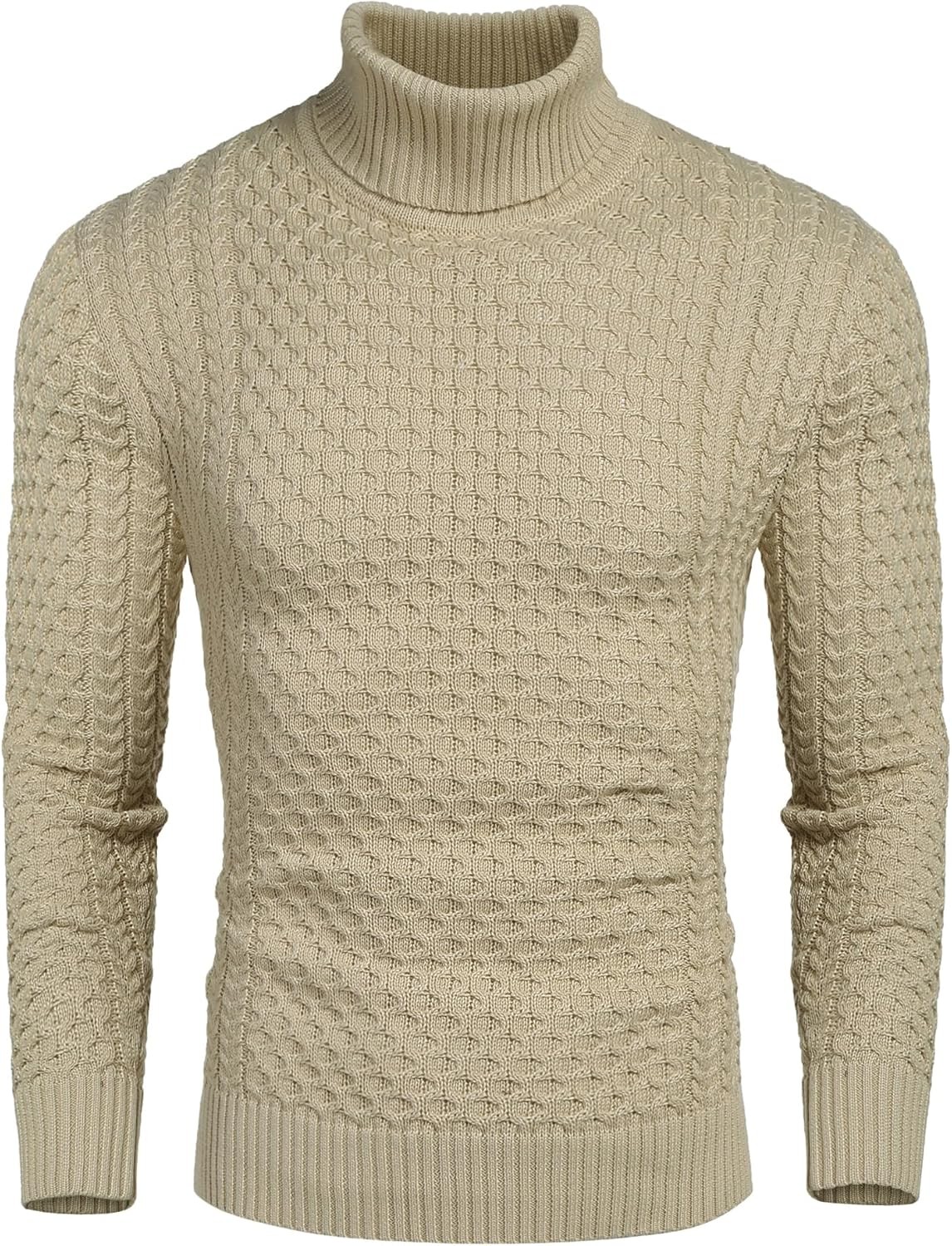 Coofandy Sweater Soft Solid Mens Slim Fit Turtleneck Casual Knitted Twisted